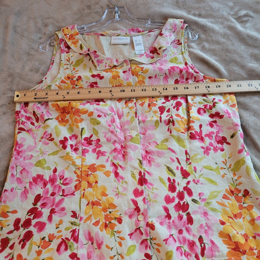 Watercolor Floral Women Top Large Ruffle Linen Blend Button Up Cottagecore 21973 - Picture 9 of 11